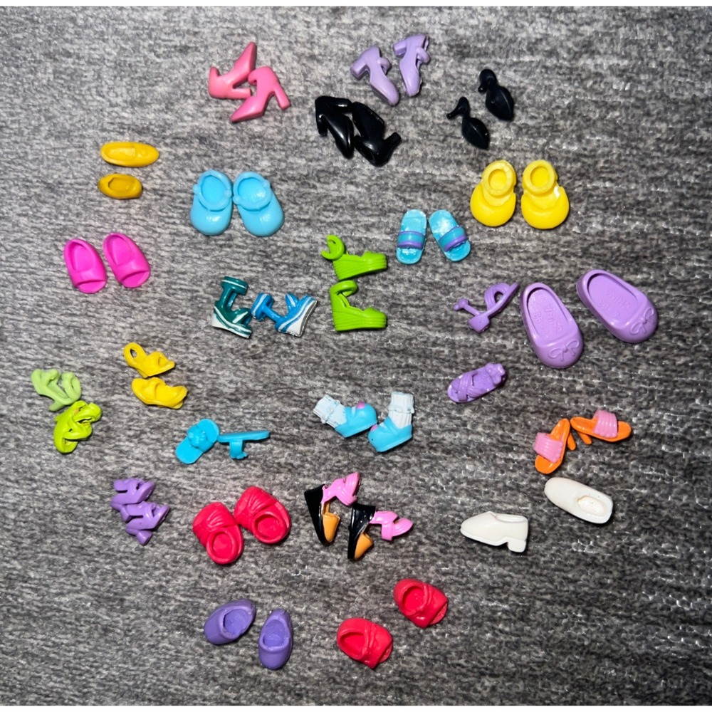 Polly Pocket Shoes Lot Assorted Heels Sandals Boots Flats Mixed Colors 24 Pairs